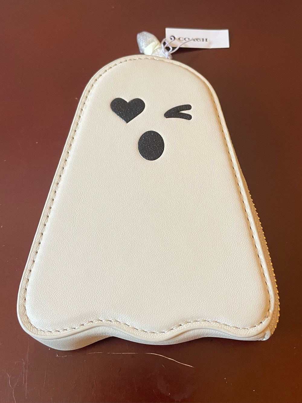 NWT COACH LEATHER GHOST COIN CARD CASE Wallet Pouch Halloween Zipper Designer - Picture 2 of 11